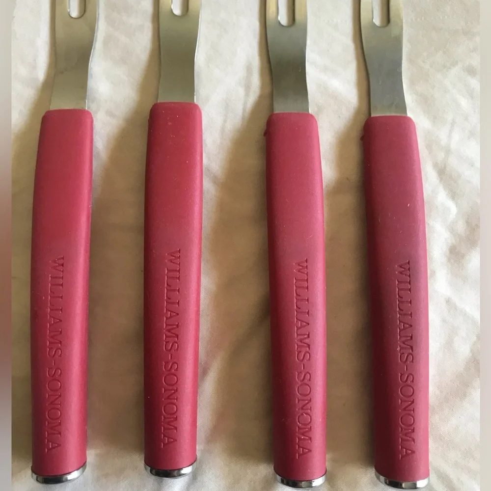 Williams Sonoma Red Cocktail/Appetizer/Olive Forks Set of 4